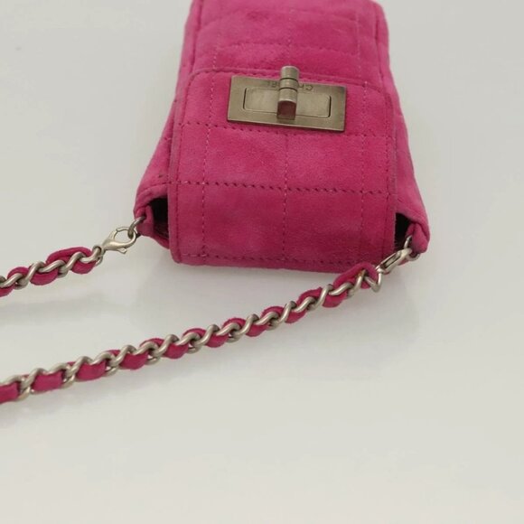 CHANEL Choco Bar Chain Shoulder Bag Suede Pink CC Auth 135452 - Picture 8 of 16